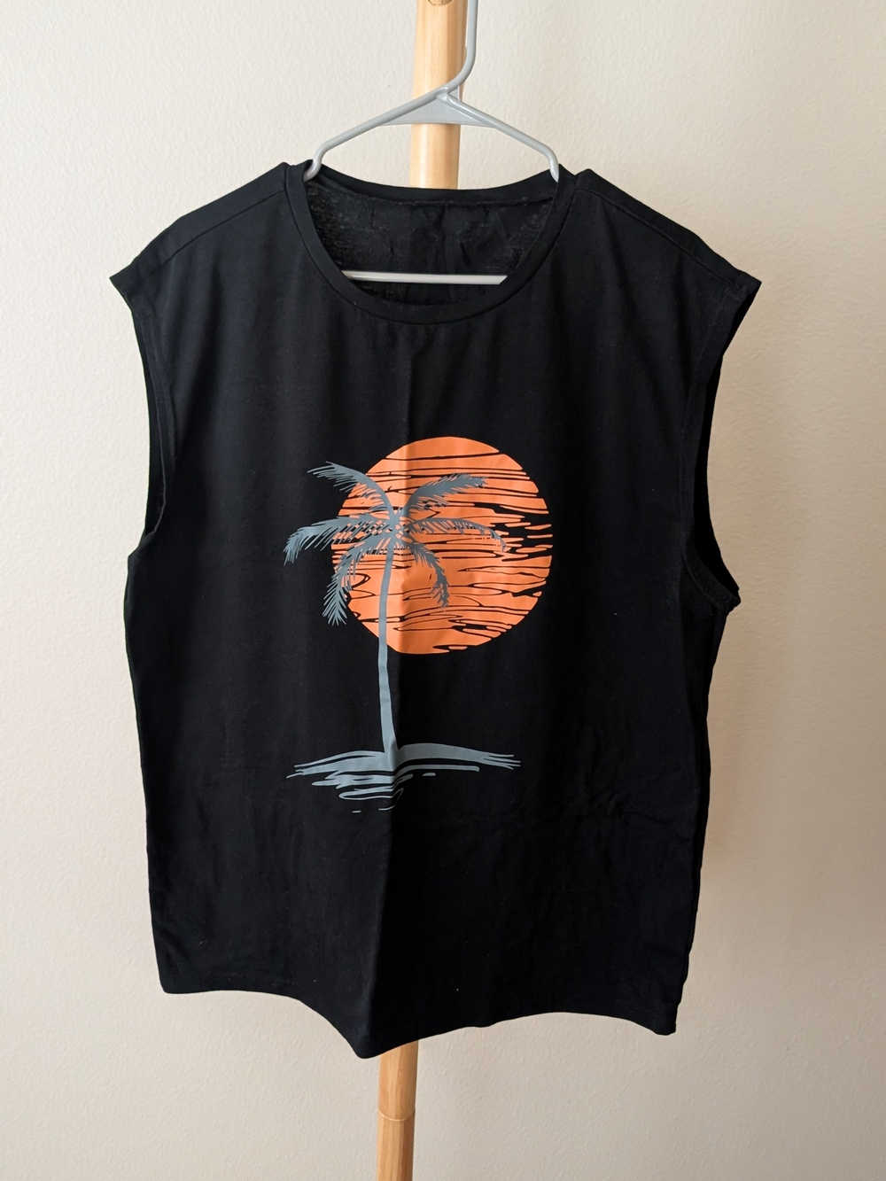 Men's Black Graphic Tank Top with Orange Palm Sun
